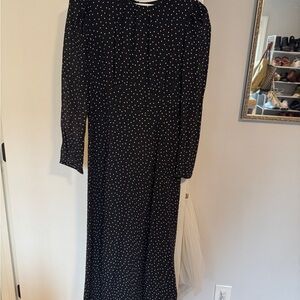 Reformation Black Midi Dress with White Polka Dots